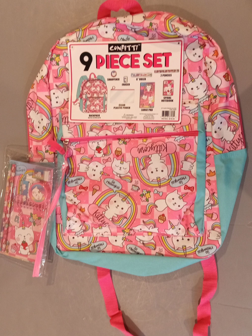 CONFETTI 9-Piece Pink Unicorn Backpack Set NEW